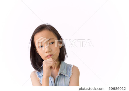 Asian girl on white background,analytical thinking Asian girl on white background,analytical thinking 60686012