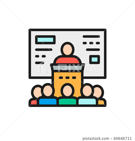 Vector business conference, presentation, seminar flat color line icon. Vector business conference, presentation, seminar flat color line icon. 60686711