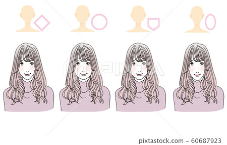 Hair style illustrations by face type 60687923