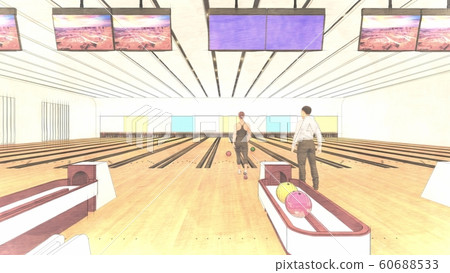 Bowling alley with people Illustration 2-4 60688533