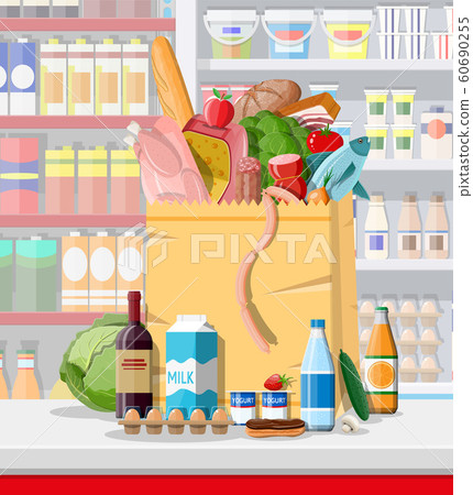 Supermarket store interior with goods. 60690255