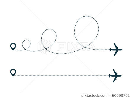 Airplane silhouette icon with dotted line path. 60690761