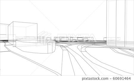Sketch of 3D city with buildings and roads. Vector Sketch of 3D city with buildings and roads. Vector 60691464