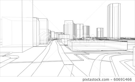 Sketch of 3D city with buildings and roads. Vector Sketch of 3D city with buildings and roads. Vector 60691466