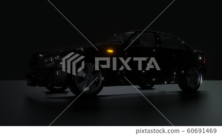 Black Brandless Car on Dark Background. 3D illustration Black Brandless Car on Dark Background. 3D illustration 60691469