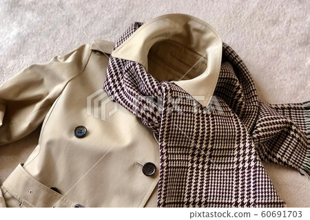Coat Trench Coat Beige Scarf Houndstooth 2 60691703