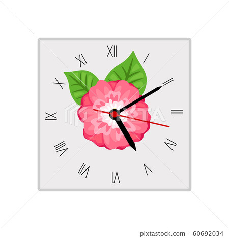 Square wall clock with pink flower 60692034