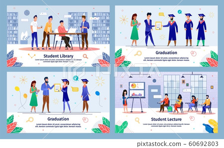 College Student Happy Life Flat Vector Banners Set College Student Happy Life Flat Vector Banners Set 60692803
