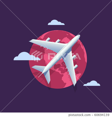 Plane flying over the World map. 60694139