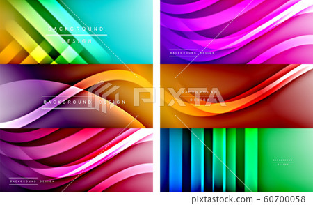 Set of dynamic trendy fluid color gradient abstract backgrounds with flowing wave lines. Vector Illustrations Set of dynamic trendy fluid color gradient abstract backgrounds with flowing wave lines. Vector Illustrations 60700058
