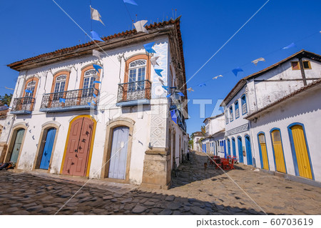 Colorful houses of historical center in the colonial city of Paraty, Rio de Janeiro, Brazil 60703619