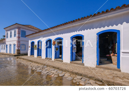 Colorful houses of historical center in the colonial city of Paraty, Rio de Janeiro, Brazil 60703726