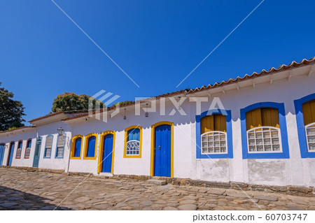 Colorful houses of historical center in the colonial city of Paraty, Rio de Janeiro, Brazil 60703747
