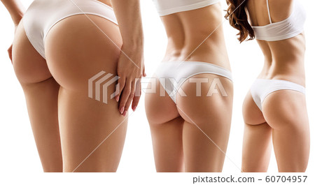 Set of muscular young woman athlete in white lingerie. 60704957