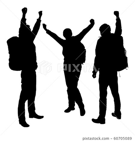 Set vector silhouettes joyful tourists 60705089