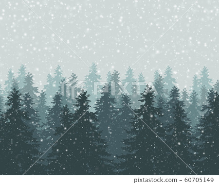 Vector illustration of winter forest with falling - Stock Illustration ...