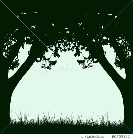 Frame of tree trunks and branches with foliage in - Stock Illustration ...