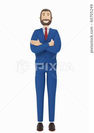 Cartoon character, businessman in suit with arms crossed. 3d rendering 60705249