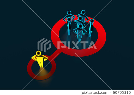 The gold 3d figure of a person influences a crowd of people. 3d rendering The gold 3d figure of a person influences a crowd of people. 3d rendering 60705310