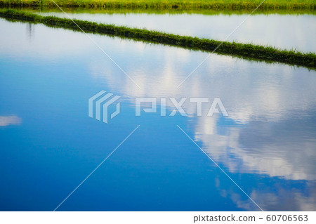 Japanese landscape photo Azendo and blue sky are beautiful rice fields Japanese landscape photo Azendo and blue sky are beautiful rice fields 60706563