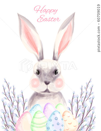 Happy easter poster, hand drawn watercolor illustration. Happy easter poster, hand drawn watercolor illustration. 60709019