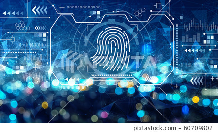 Fingerprint scanning theme with blurred city at night 60709802