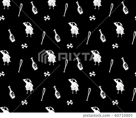 Crow pirate bottle rum bones black and white seamless pattern Crow pirate bottle rum bones black and white seamless pattern 60710805