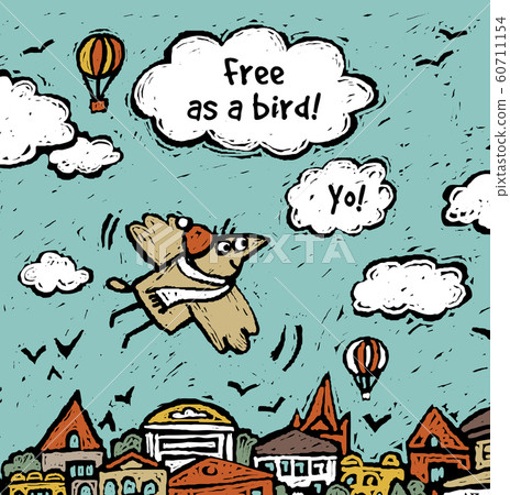 Freedom fly bird and sign sky clouds card or poster Freedom fly bird and sign sky clouds card or poster 60711154