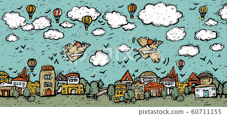 Freedom fly bird sky clouds houses landscape 60711155