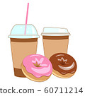 Doughnut and coffee. Coffee cups and donuts. 60711214