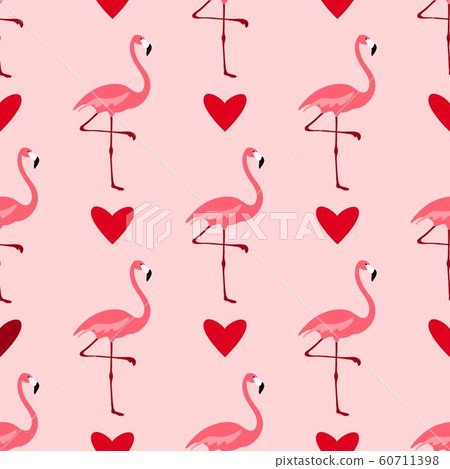 Flamingo pattern. Seamless background with pink bird. Exotic tropical repeated banner. Flamingo pattern. Seamless background with pink bird. Exotic tropical repeated banner. 60711398
