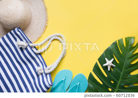 Female beach straw sunhat, outfit, flip flops  60712836