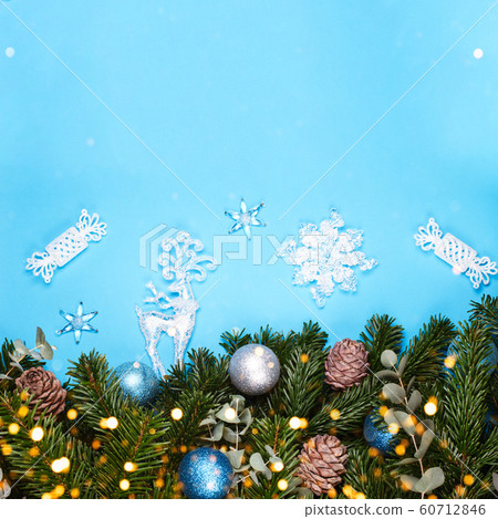 Banches of pine tree on blue background Banches of pine tree on blue background 60712846