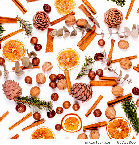 Christmas background with nuts, orange, cinnamon 60712860