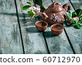 Tea and spring blossom background 60712970