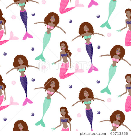 Cute fashion mermaid girls seamless vector pattern. Teenager textile print clothing repeat texture. Cute fashion mermaid girls seamless vector pattern. Teenager textile print clothing repeat texture. 60713866