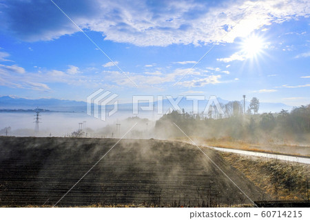 Early winter field and foggy morning Early winter field and foggy morning 60714215