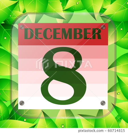 December 8 icon. Calendar date for planning important day with green leaves. December 8th. Illustration. 60714815