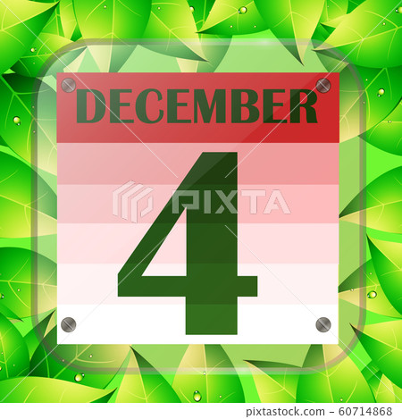December 4 icon. Calendar date for planning important day with green leaves. Fourth of december. Illustration. 60714868