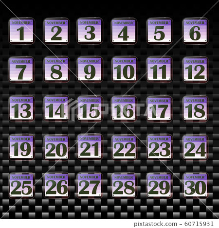Set of buttons with calendar dates for the month of November. Set of buttons with calendar dates for the month of November. 60715931