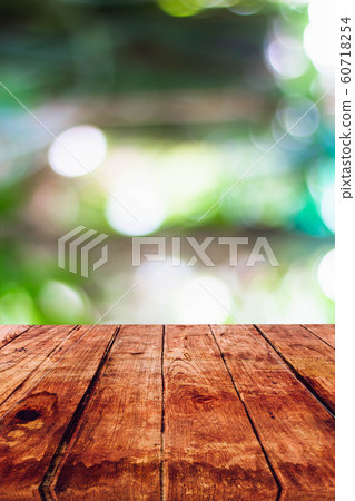 Empty wooden table with blurred on nature bokeh background 60718254