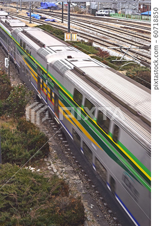 Meeting and leaving, trains leaving many stories and stories, parallel lines that never meet, 60718850