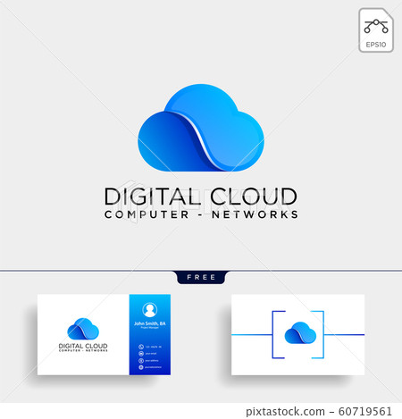 cloud digital technology line logo template vector - Stock Illustration ...