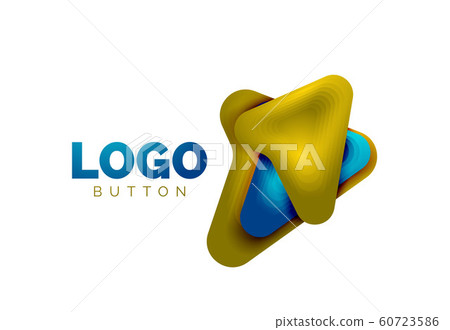 Arrow logo template. Or play or download button logotype template. Minimal geometrical design, 3d geometric bold symbol in relief style with color blend steps effect. Vector Illustration Arrow logo template. Or play or download button logotype template. Minimal geometrical design, 3d geometric bold symbol in relief style with color blend steps effect. Vector Illustration 60723586