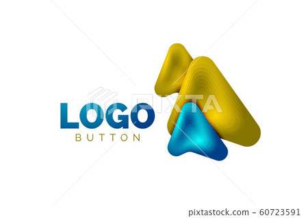 Arrow logo template. Or play or download button logotype template. Minimal geometrical design, 3d geometric bold symbol in relief style with color blend steps effect. Vector Illustration 60723591