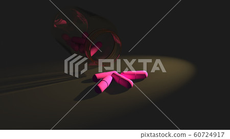 Pink capsule medicine and bottle 60724917