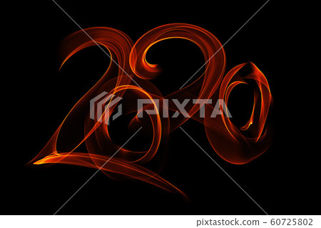 Happy new year 2020 isolated numbers lettering written with fire flame or smoke on black background Happy new year 2020 isolated numbers lettering written with fire flame or smoke on black background 60725802