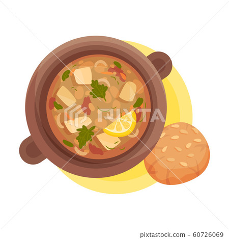 Vegetable Soup Poured and Served in Bowl Top View Vector Illustration 60726069