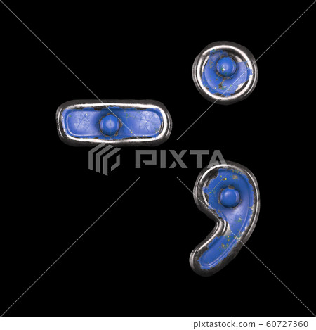 Symbol dash and semi-colon made of painted metal with blue rivets on black background. 3d Symbol dash and semi-colon made of painted metal with blue rivets on black background. 3d 60727360