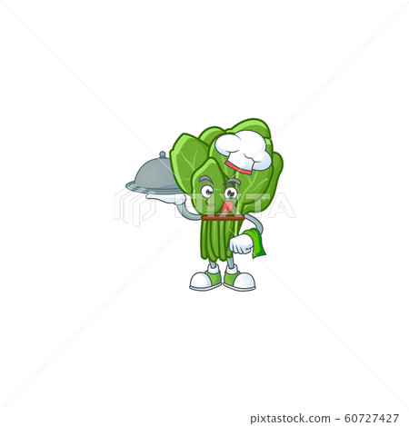 Cute spinach as a Chef with hat and tray cartoon style design Cute spinach as a Chef with hat and tray cartoon style design 60727427
